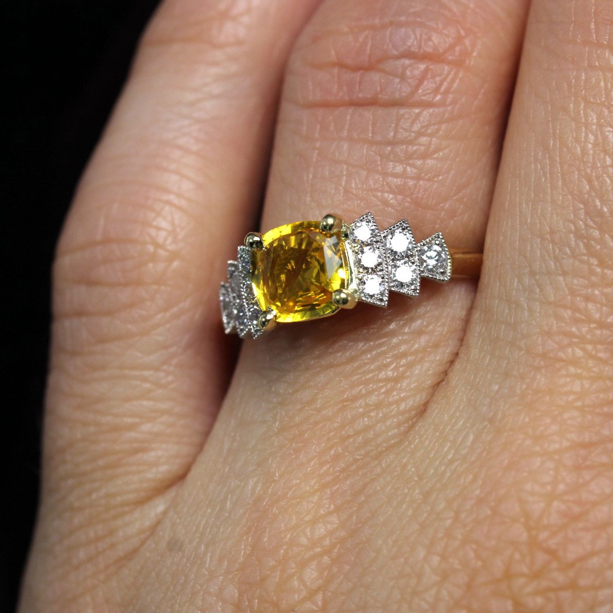 Art Deco Style Yellow Sapphire And Diamond Ring-photo-6