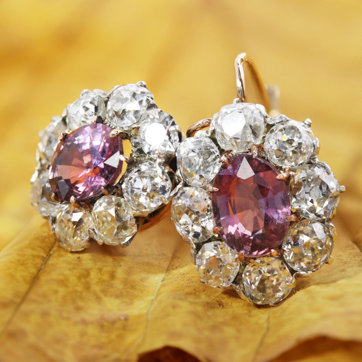 Antique Daisies Pink Sapphires And Diamonds Earrings-photo-3