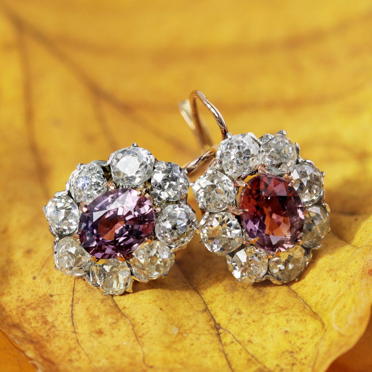 Antique Daisies Pink Sapphires And Diamonds Earrings-photo-3