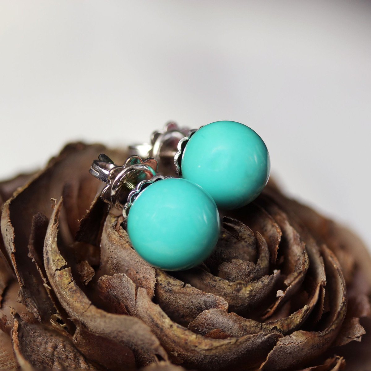 White Gold Turquoise Pearl Earrings-photo-3