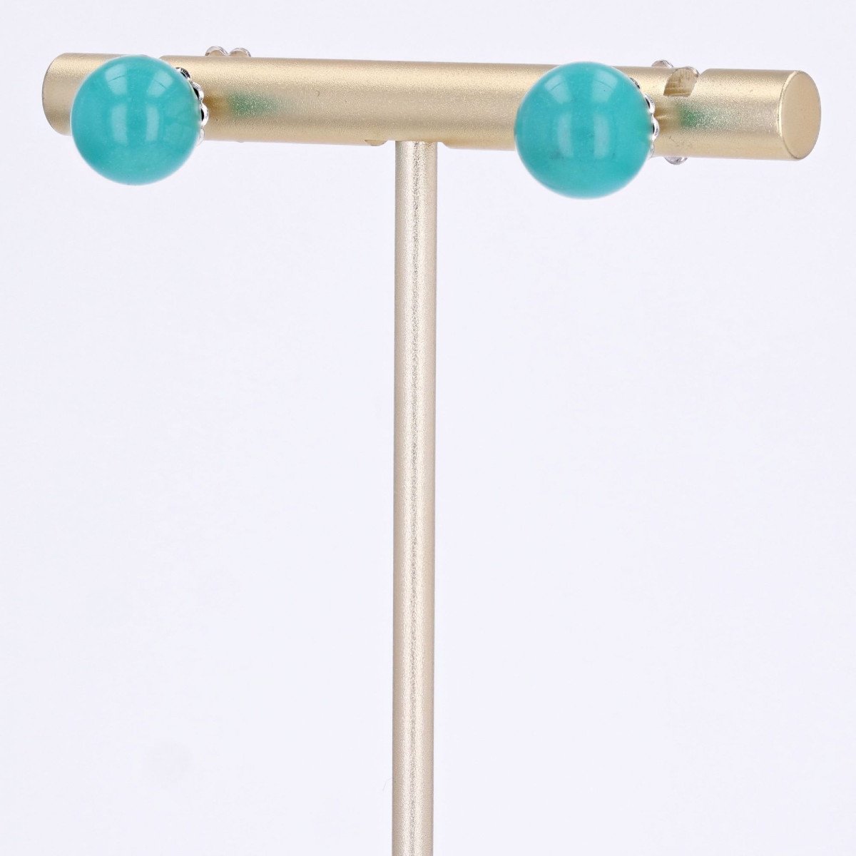 White Gold Turquoise Pearl Earrings-photo-4