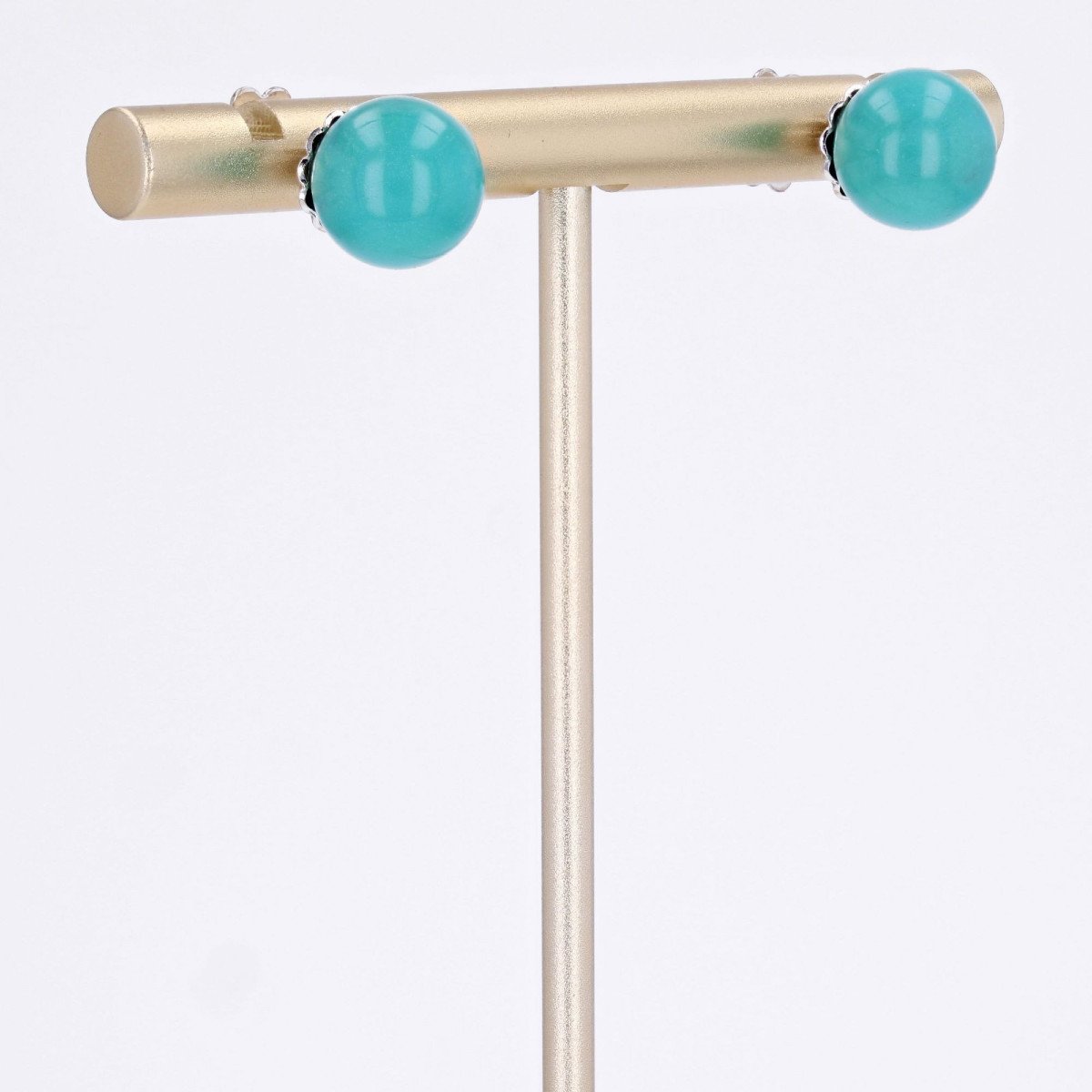 White Gold Turquoise Pearl Earrings-photo-1