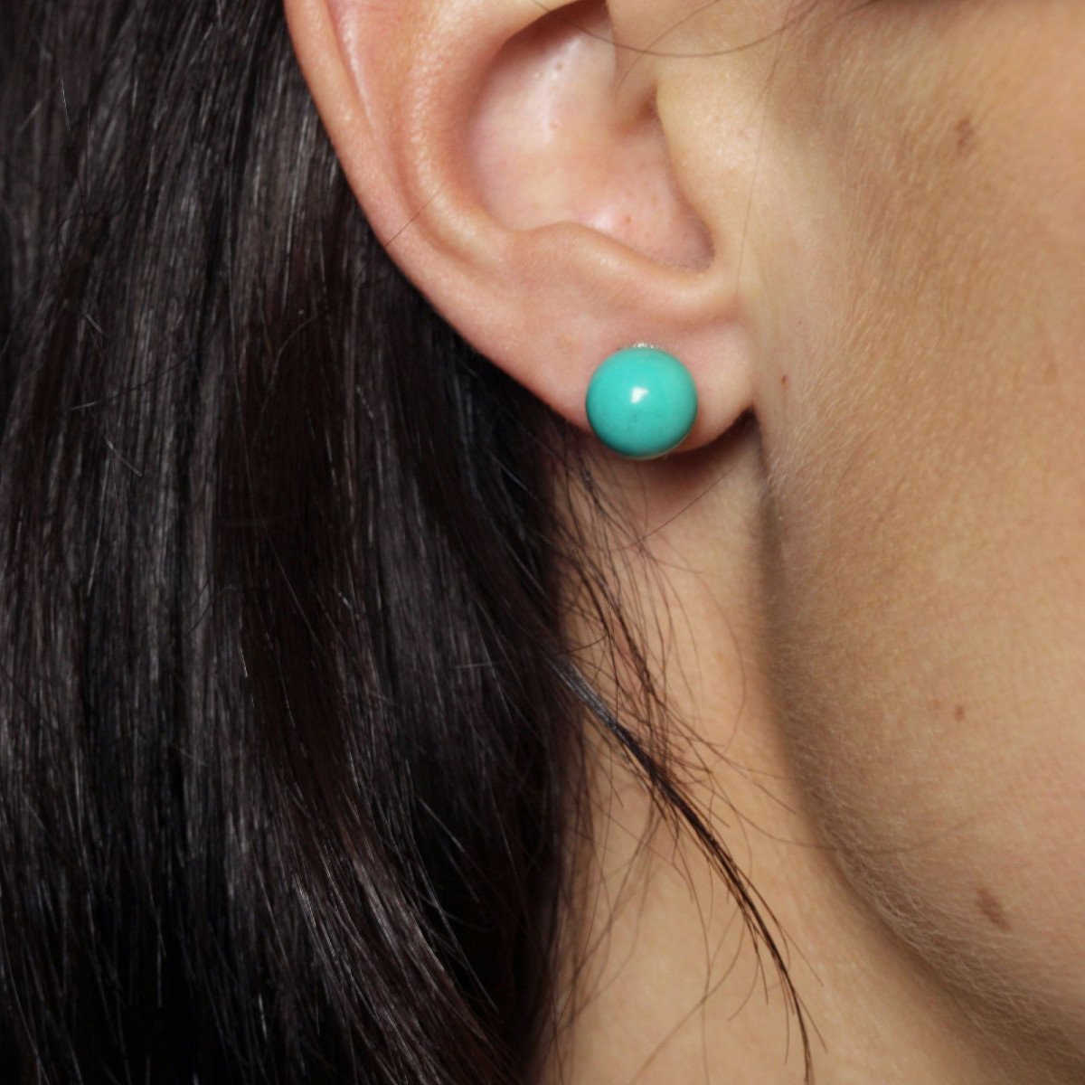 White Gold Turquoise Pearl Earrings-photo-2