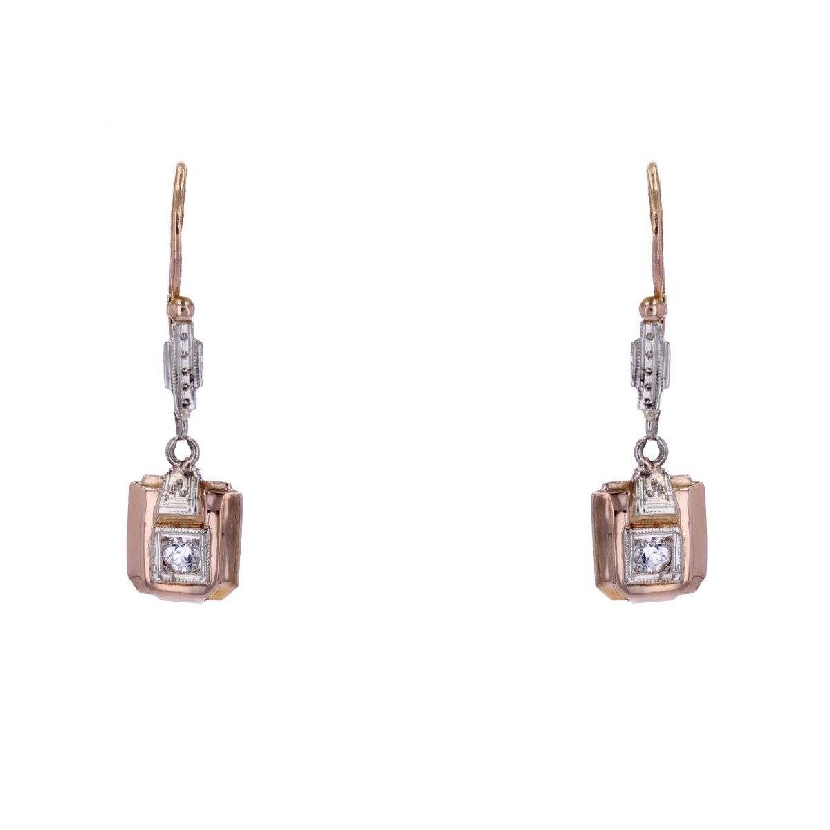 Art Deco Earrings 2 Golds White Sapphires