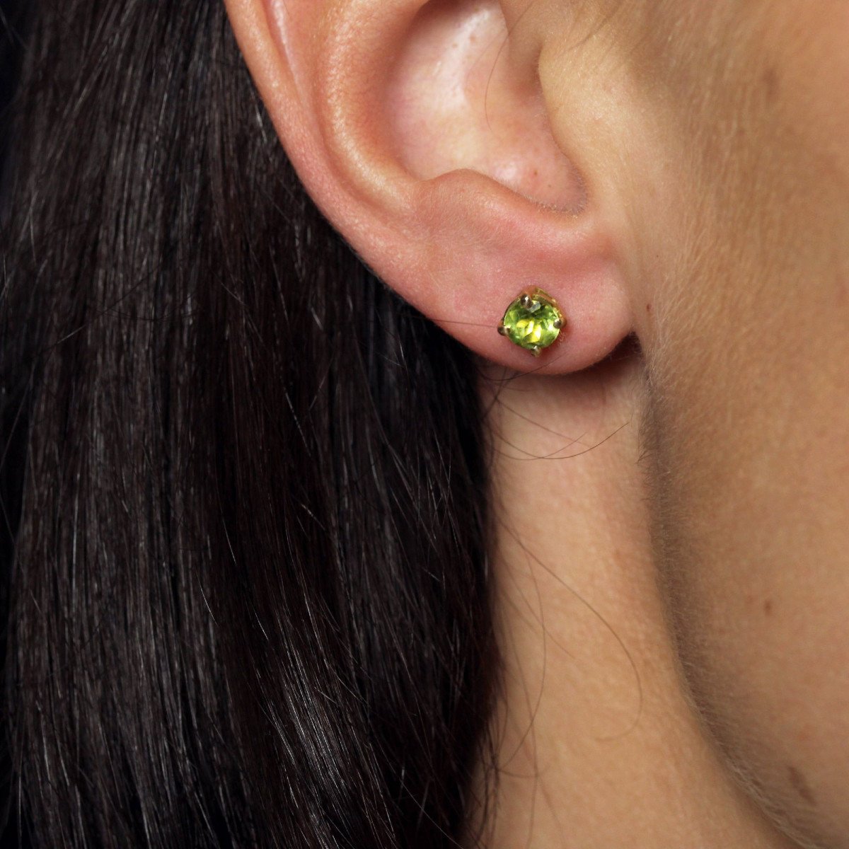 Yellow Gold Peridot Stud Earrings-photo-2