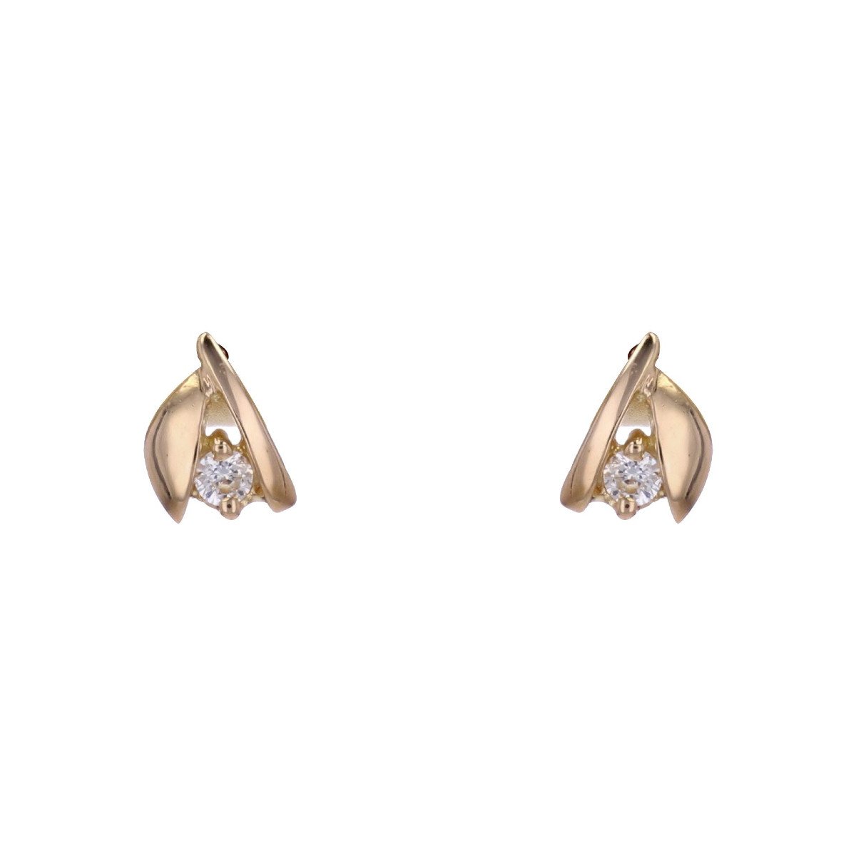 Yellow Gold Stud Earrings With White Stones