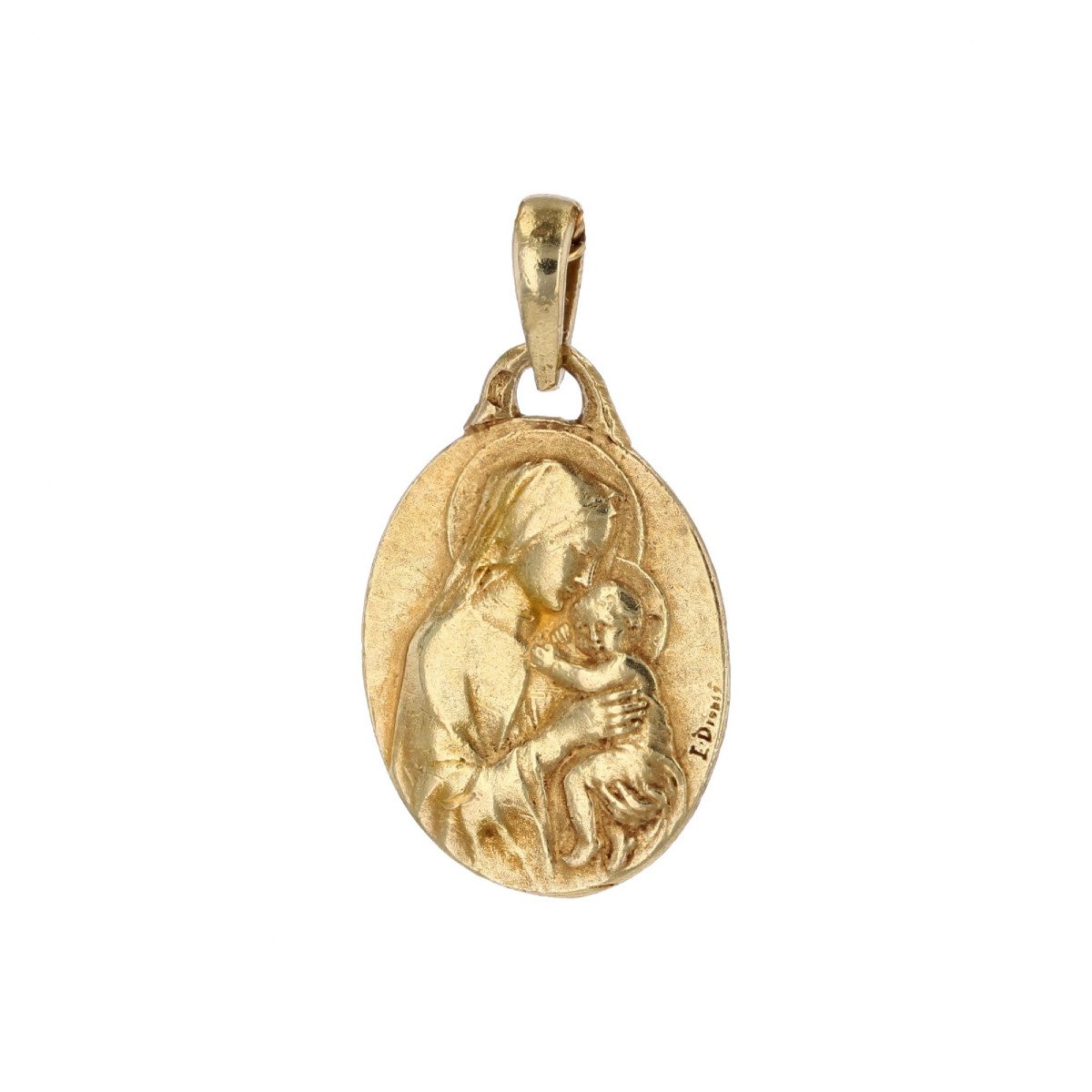 Antique Yellow Gold Medal Virgin And Child Signed Dropsy