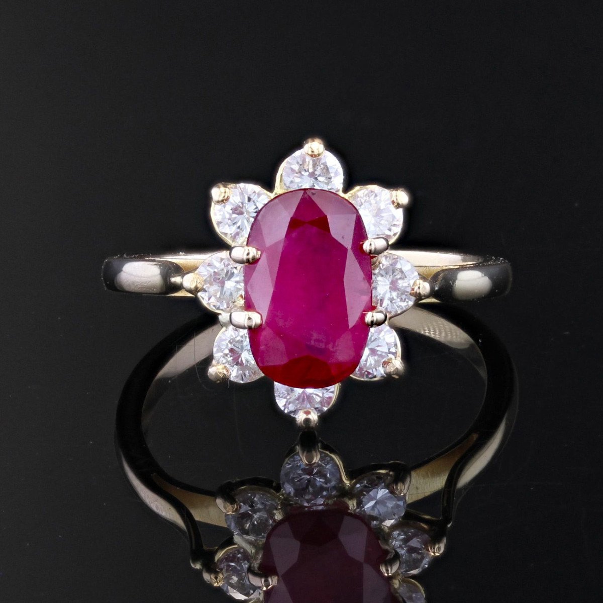 Yellow Gold Ruby Diamond Flower Ring-photo-1