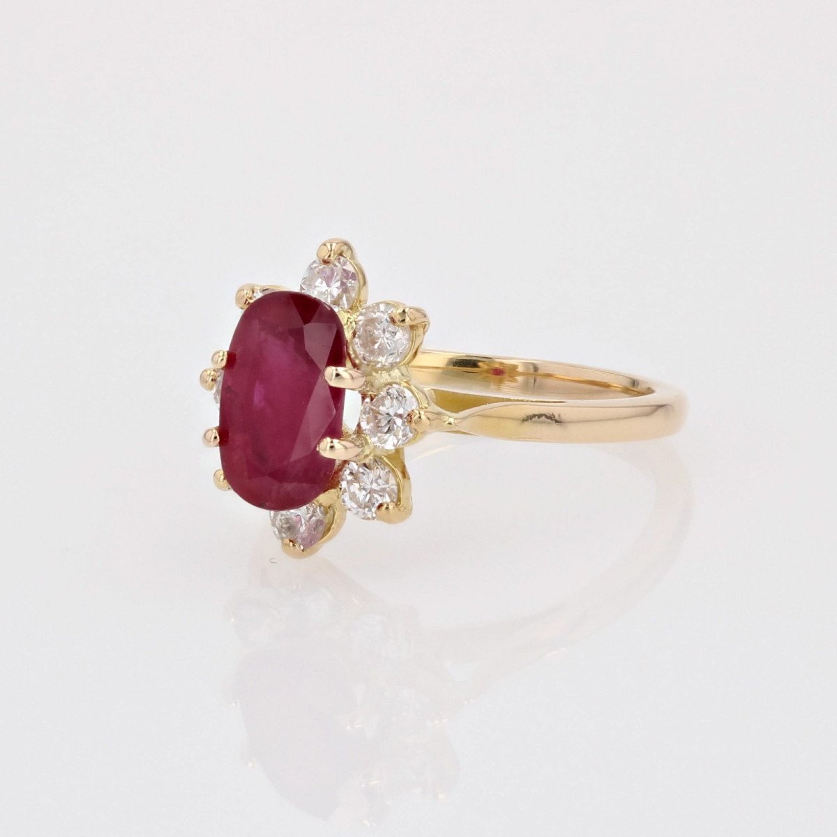 Yellow Gold Ruby Diamond Flower Ring-photo-4