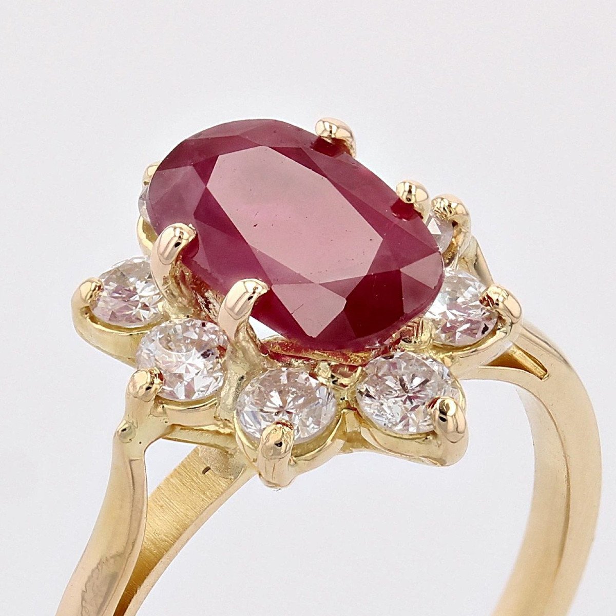 Yellow Gold Ruby Diamond Flower Ring-photo-5