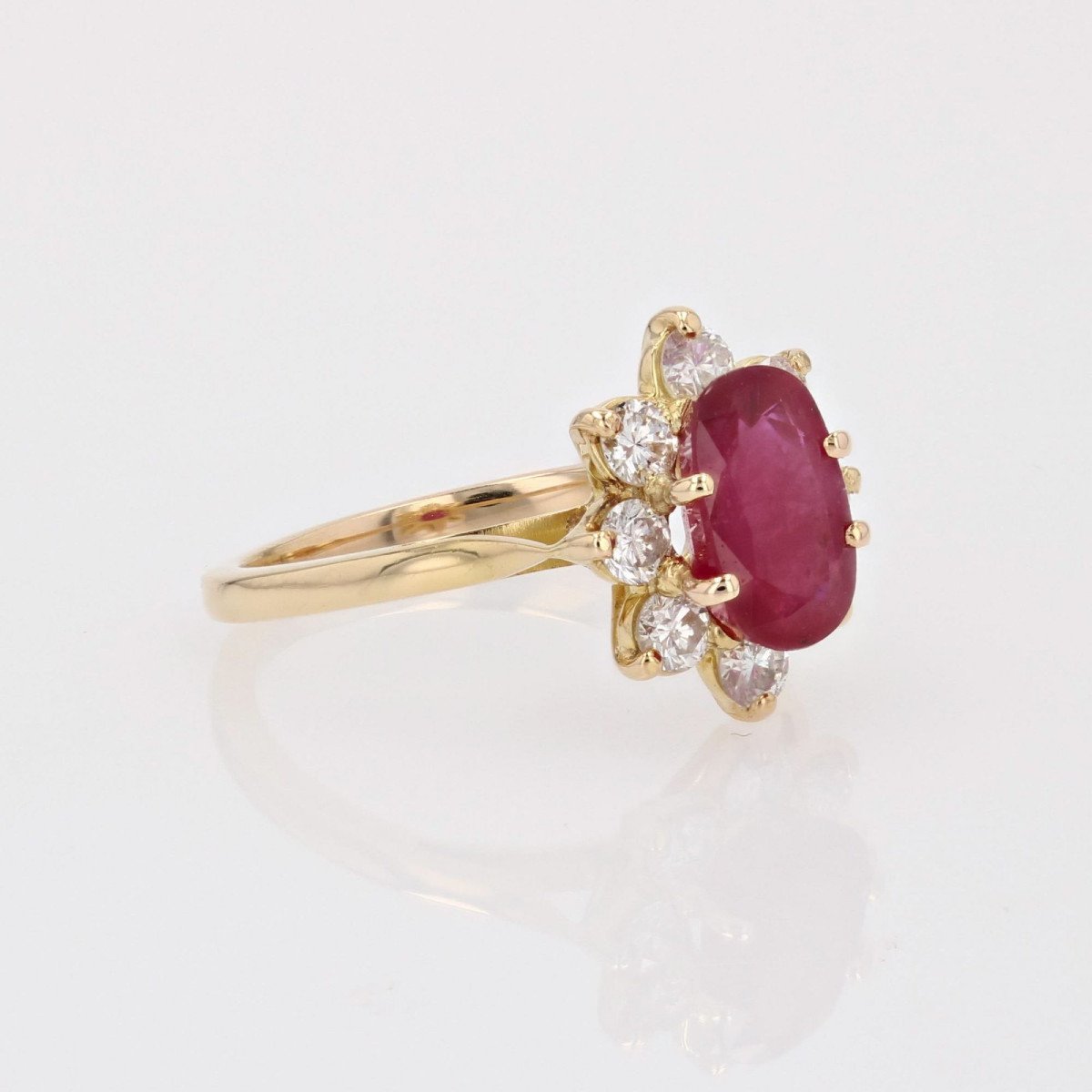 Yellow Gold Ruby Diamond Flower Ring-photo-6