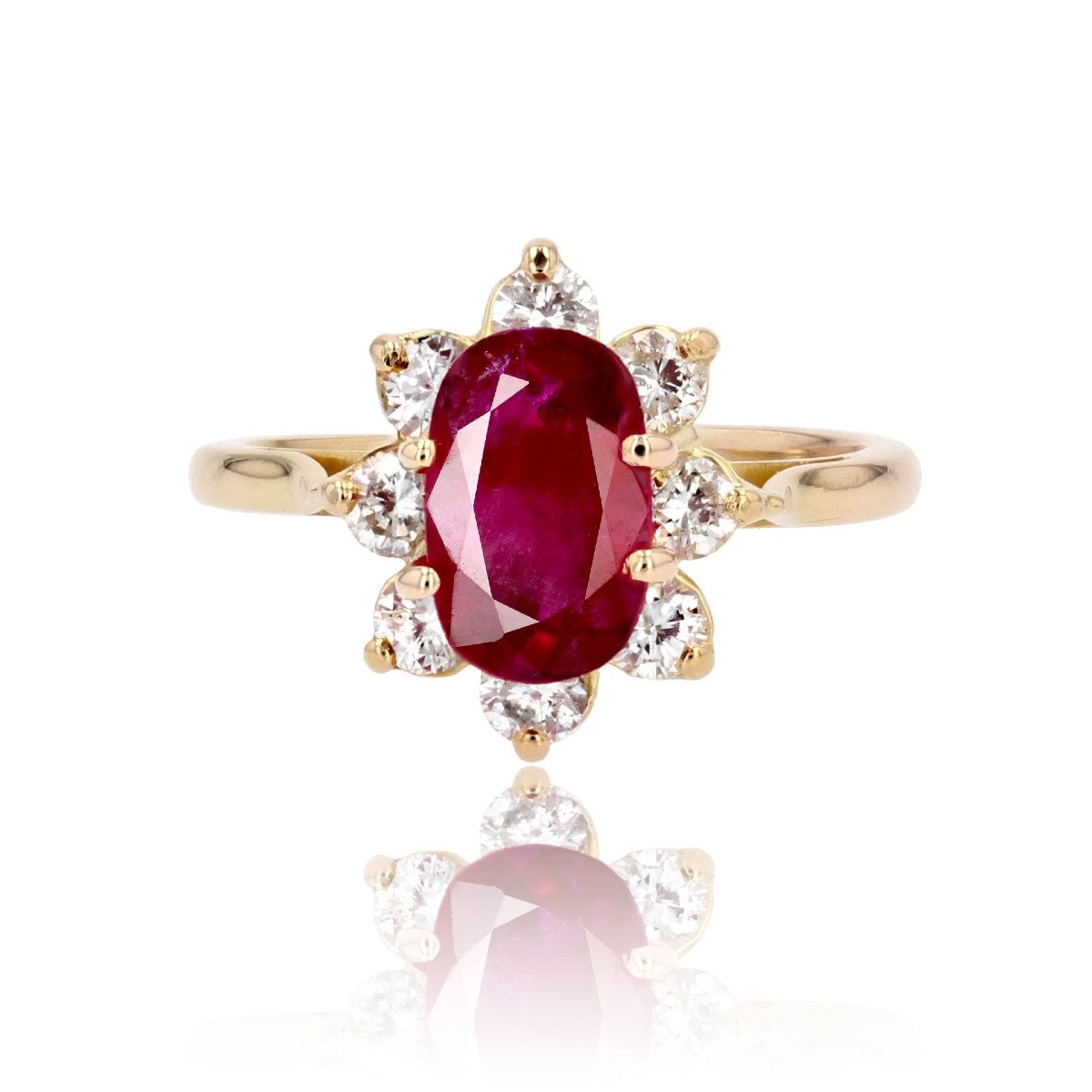 Yellow Gold Ruby Diamond Flower Ring