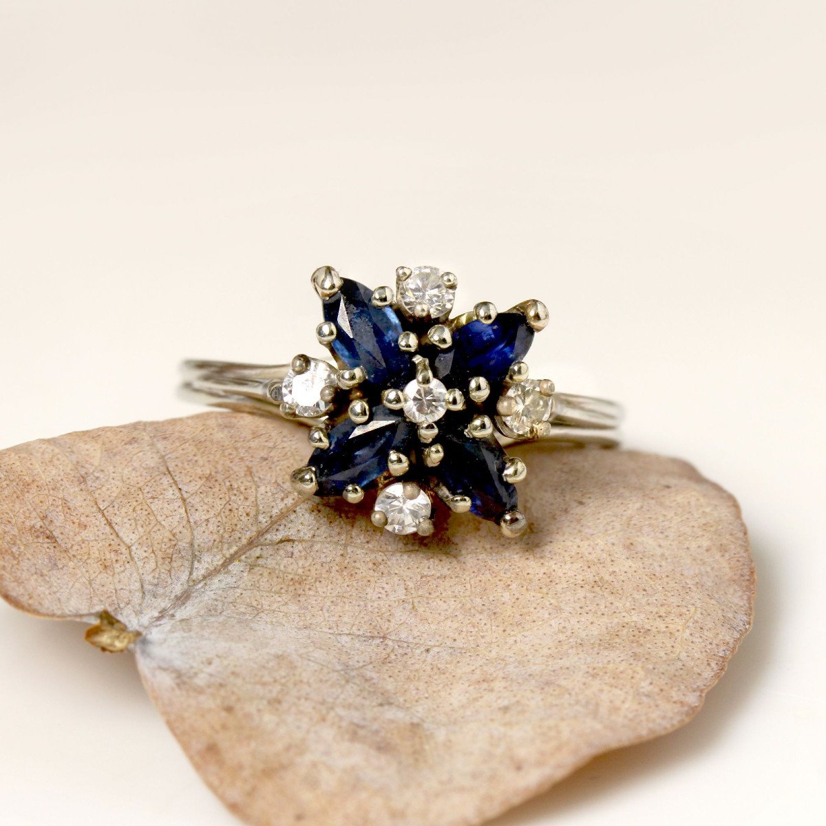 Vintage Sapphire Diamond Snowflake Ring-photo-3