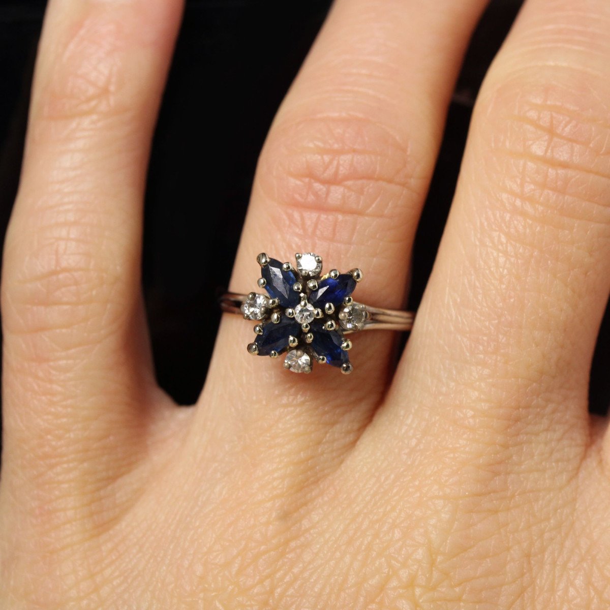 Vintage Sapphire Diamond Snowflake Ring-photo-2