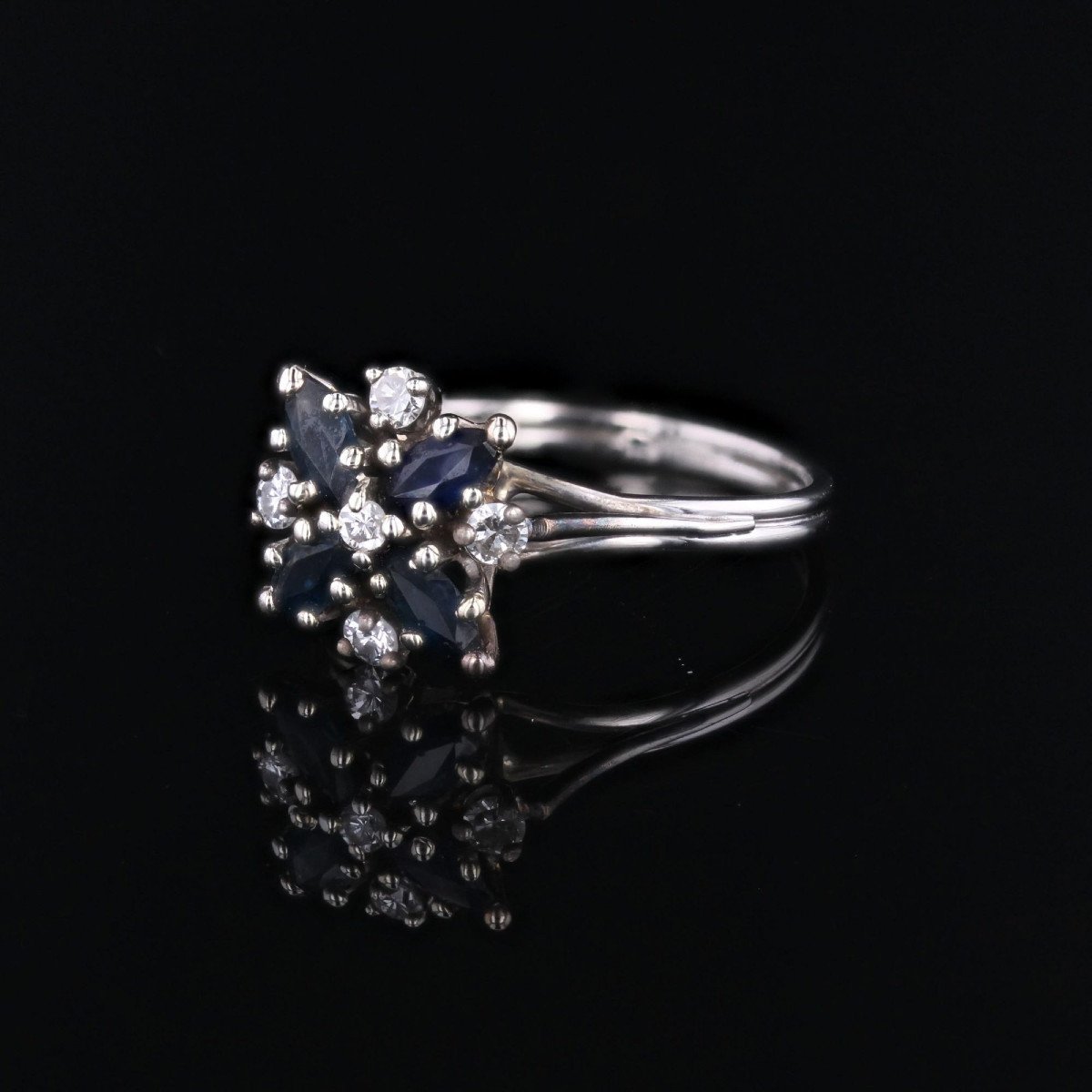 Bague Vintage Saphir Diamants Flocon-photo-3