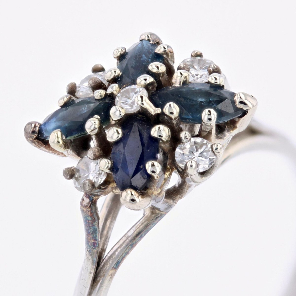 Vintage Sapphire Diamond Snowflake Ring-photo-4