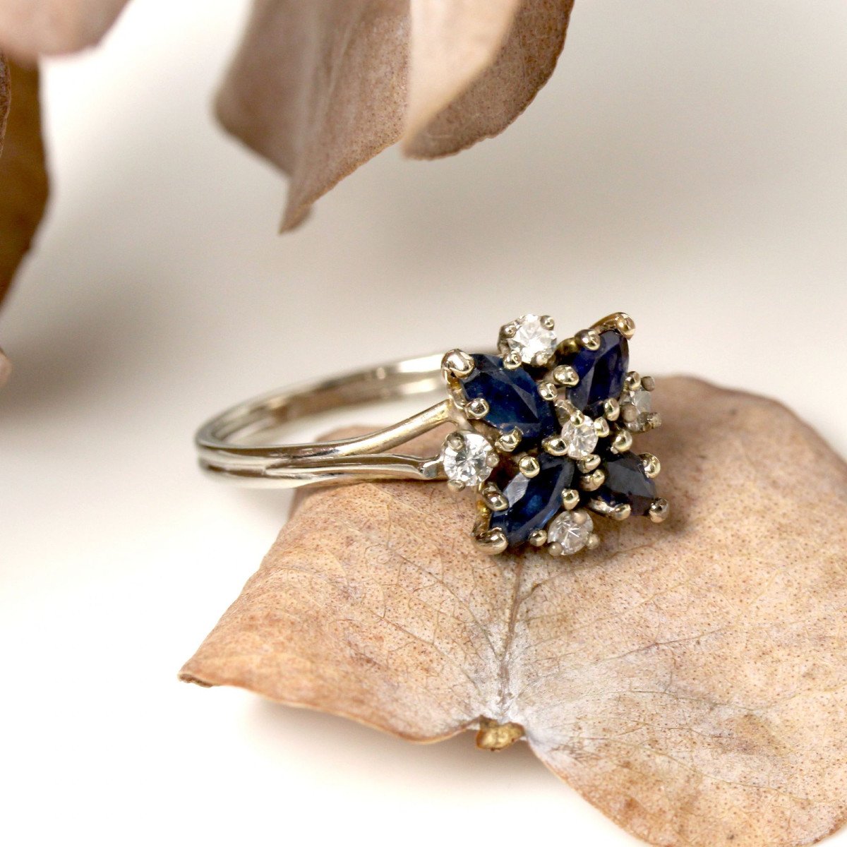 Vintage Sapphire Diamond Snowflake Ring-photo-5