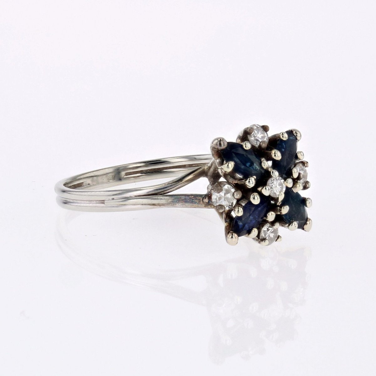 Bague Vintage Saphir Diamants Flocon-photo-6