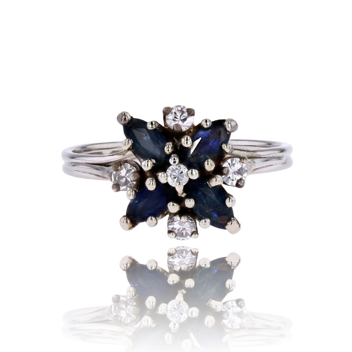 Vintage Sapphire Diamond Snowflake Ring