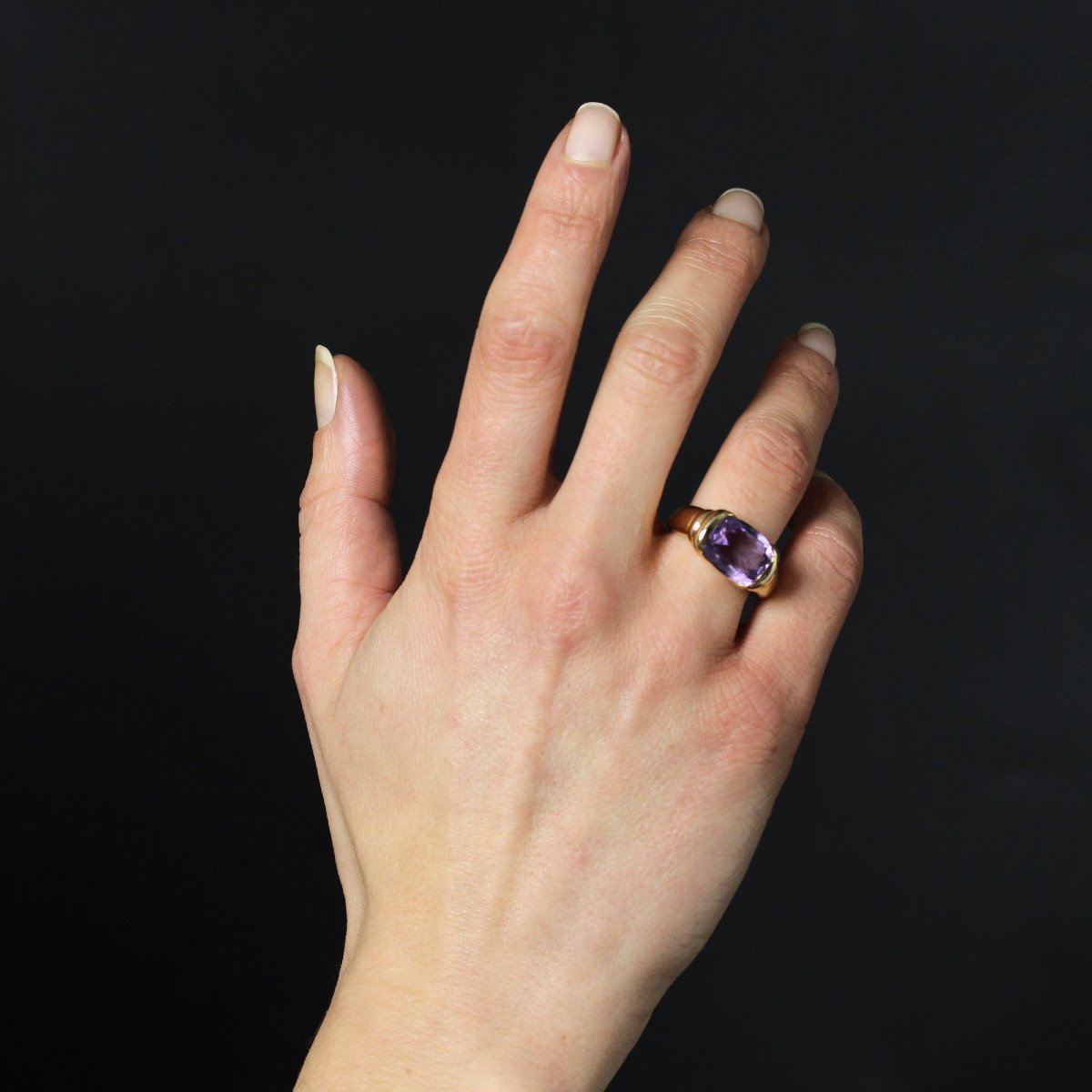 Yellow Gold And Amethyst Bangle Ring-photo-4