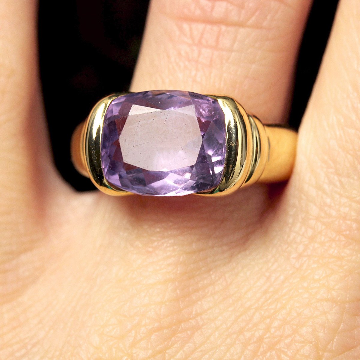 Yellow Gold And Amethyst Bangle Ring-photo-2