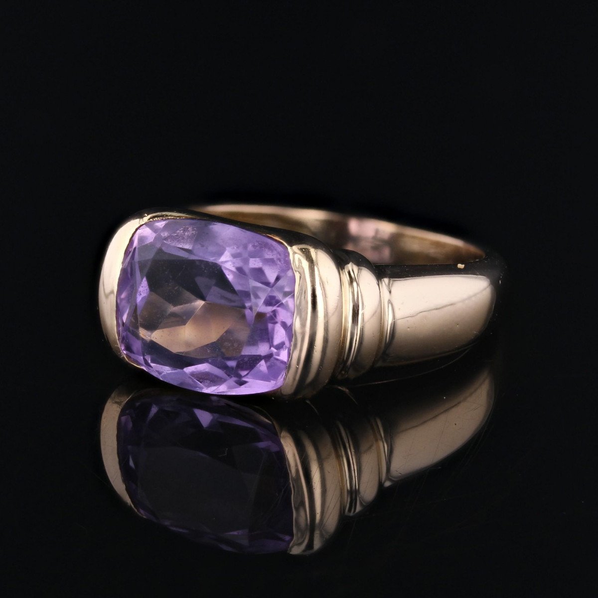 Yellow Gold And Amethyst Bangle Ring-photo-3