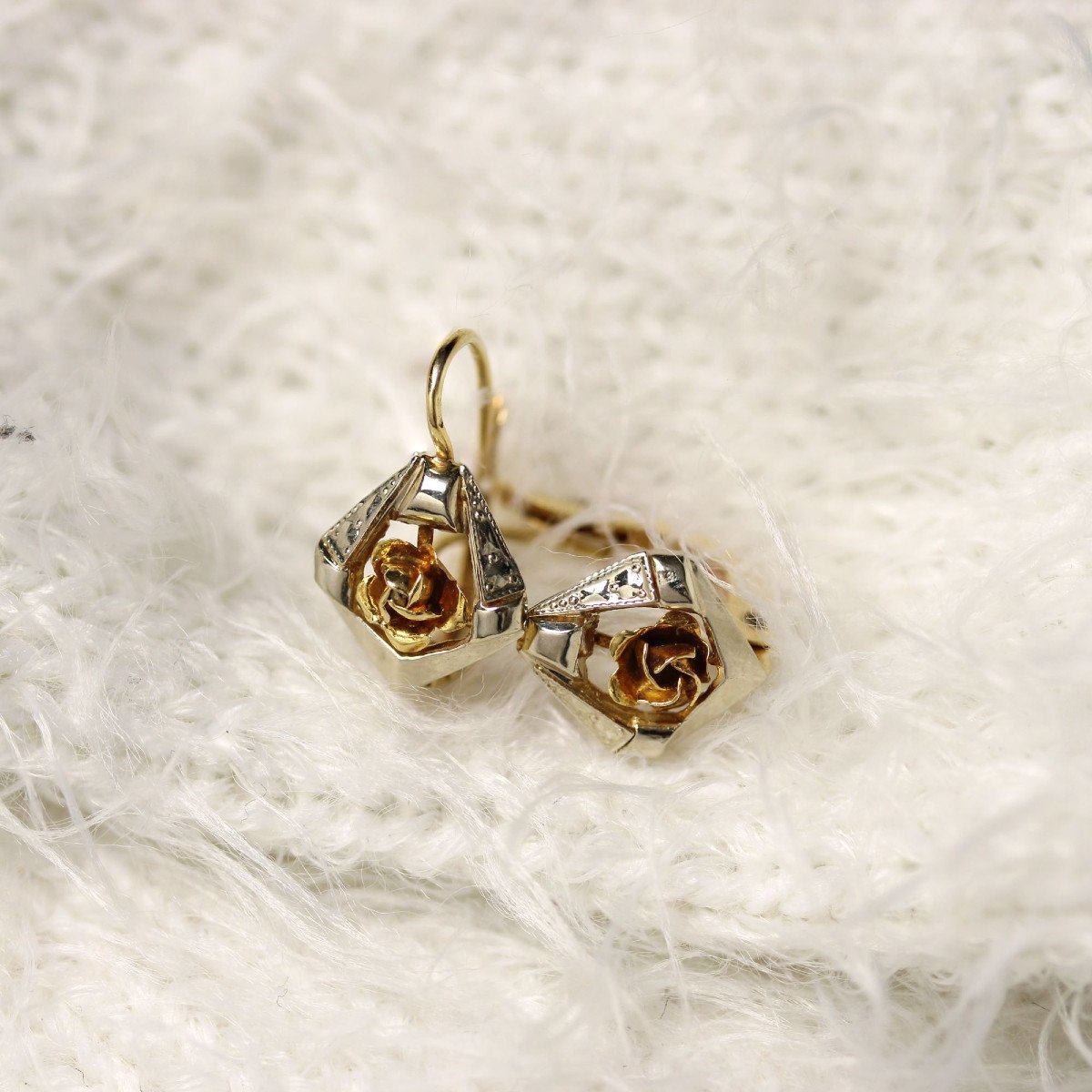 Two-tone Rose Gold Sleeper Earrings-photo-3