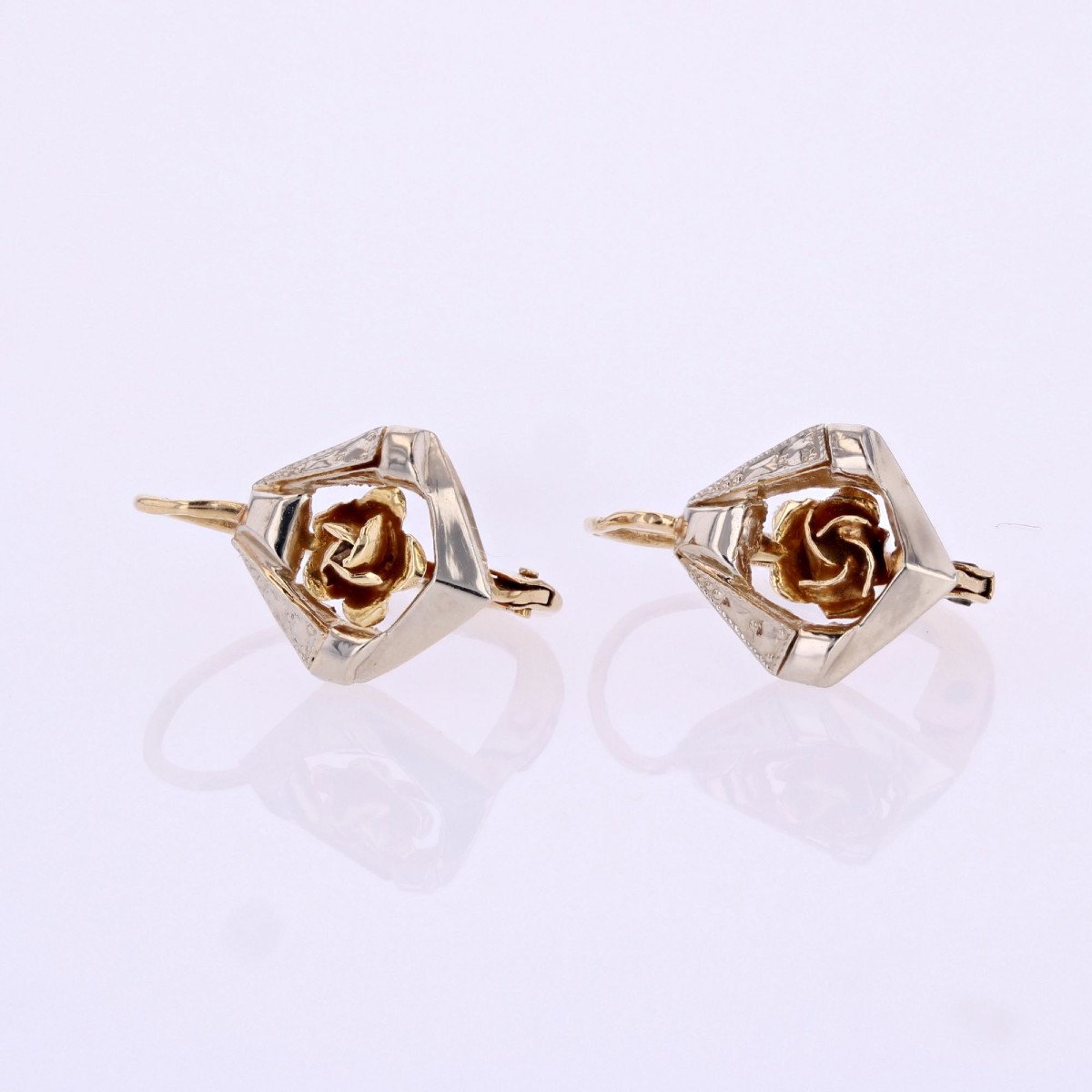 Two-tone Rose Gold Sleeper Earrings-photo-4