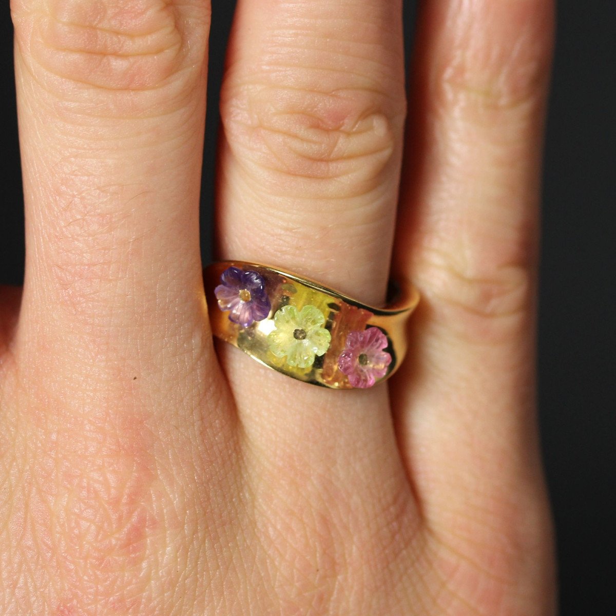 Bague Or Et Ses Fleurs En Pierres Fines-photo-2