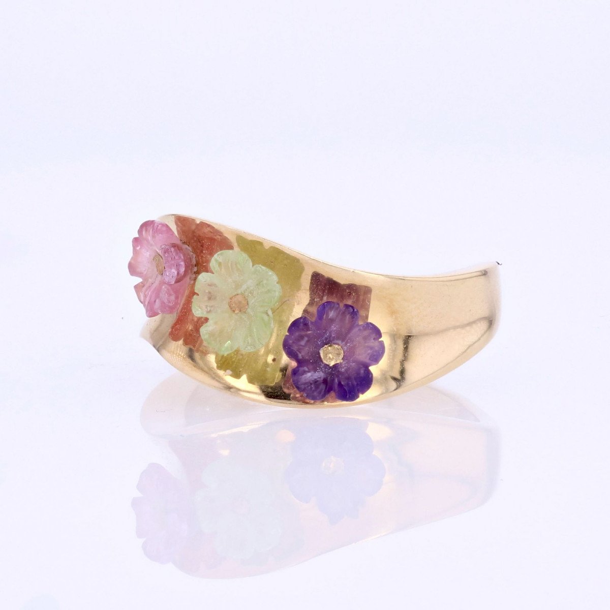 Bague Or Et Ses Fleurs En Pierres Fines-photo-5