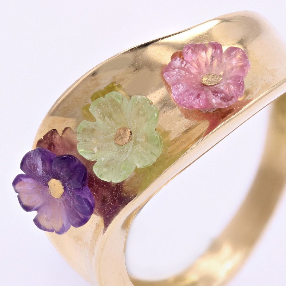 Bague Or Et Ses Fleurs En Pierres Fines-photo-6