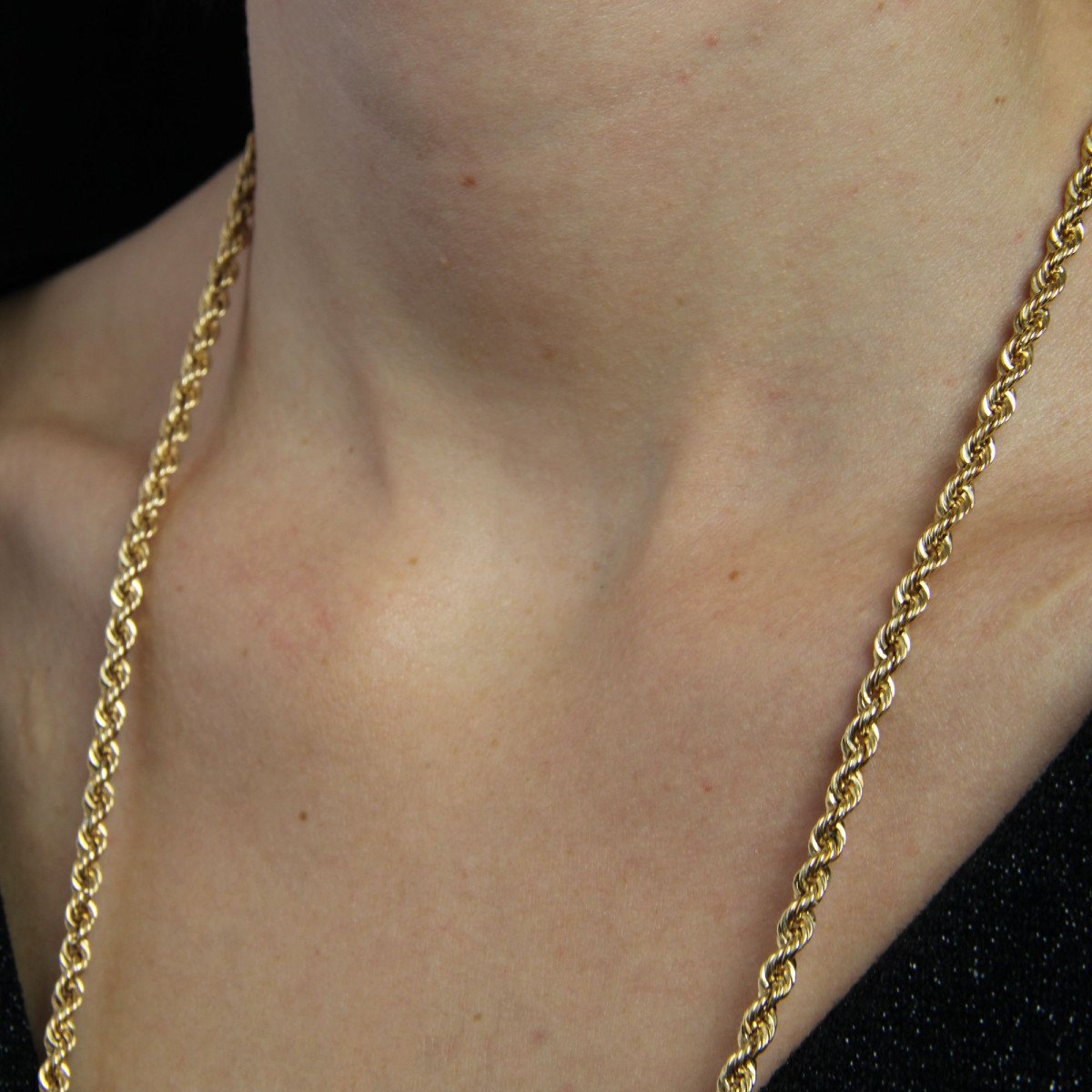 Yellow Gold Long Twisted Mesh Necklace-photo-2