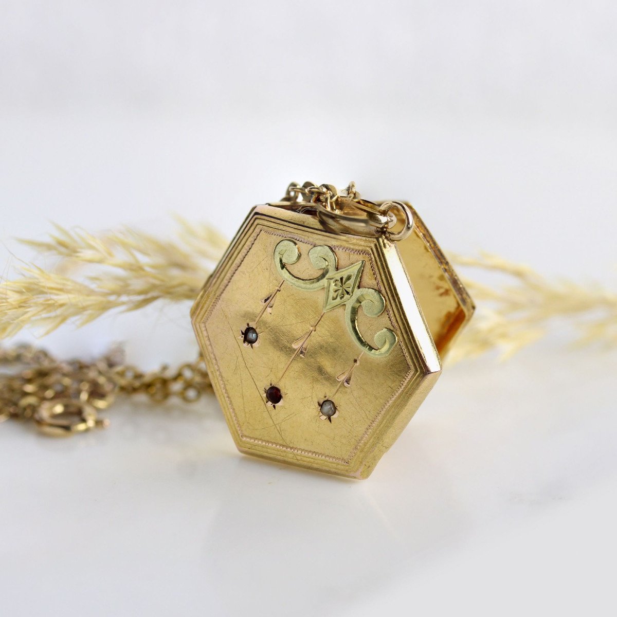 Pendentif Médaillon Ancien Hexagonal-photo-5