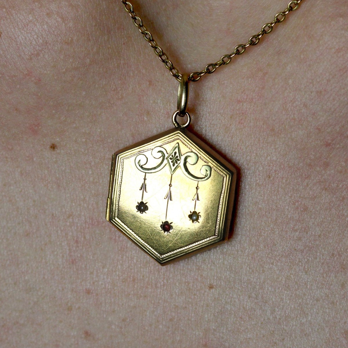 Pendentif Médaillon Ancien Hexagonal-photo-6