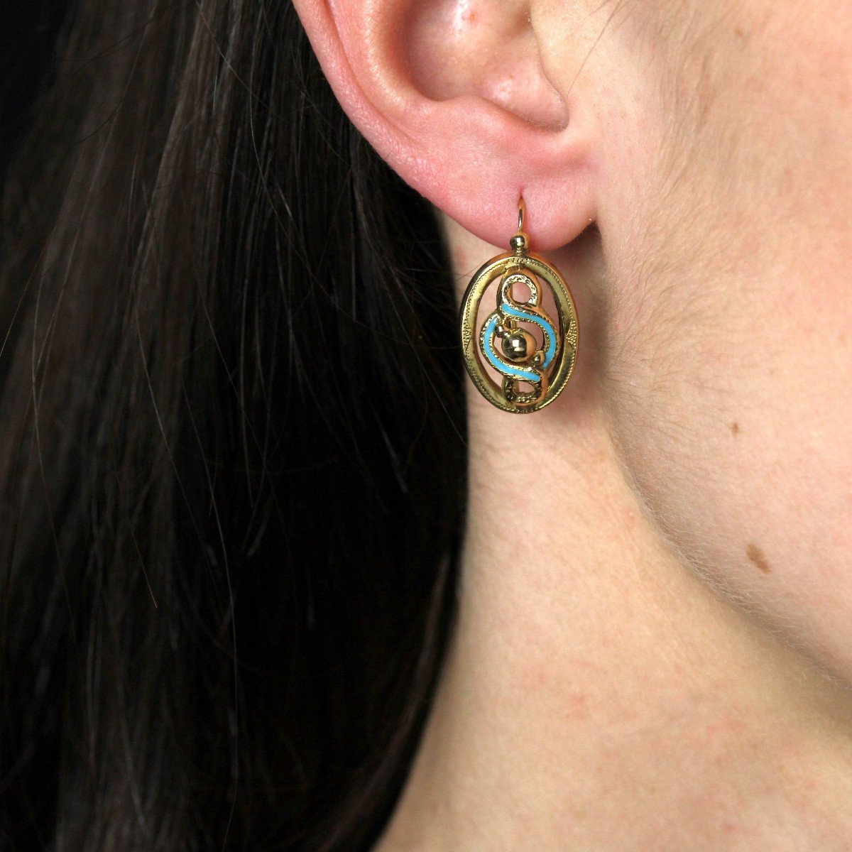 Antique Gold And Enamel Sleeper Earrings-photo-1