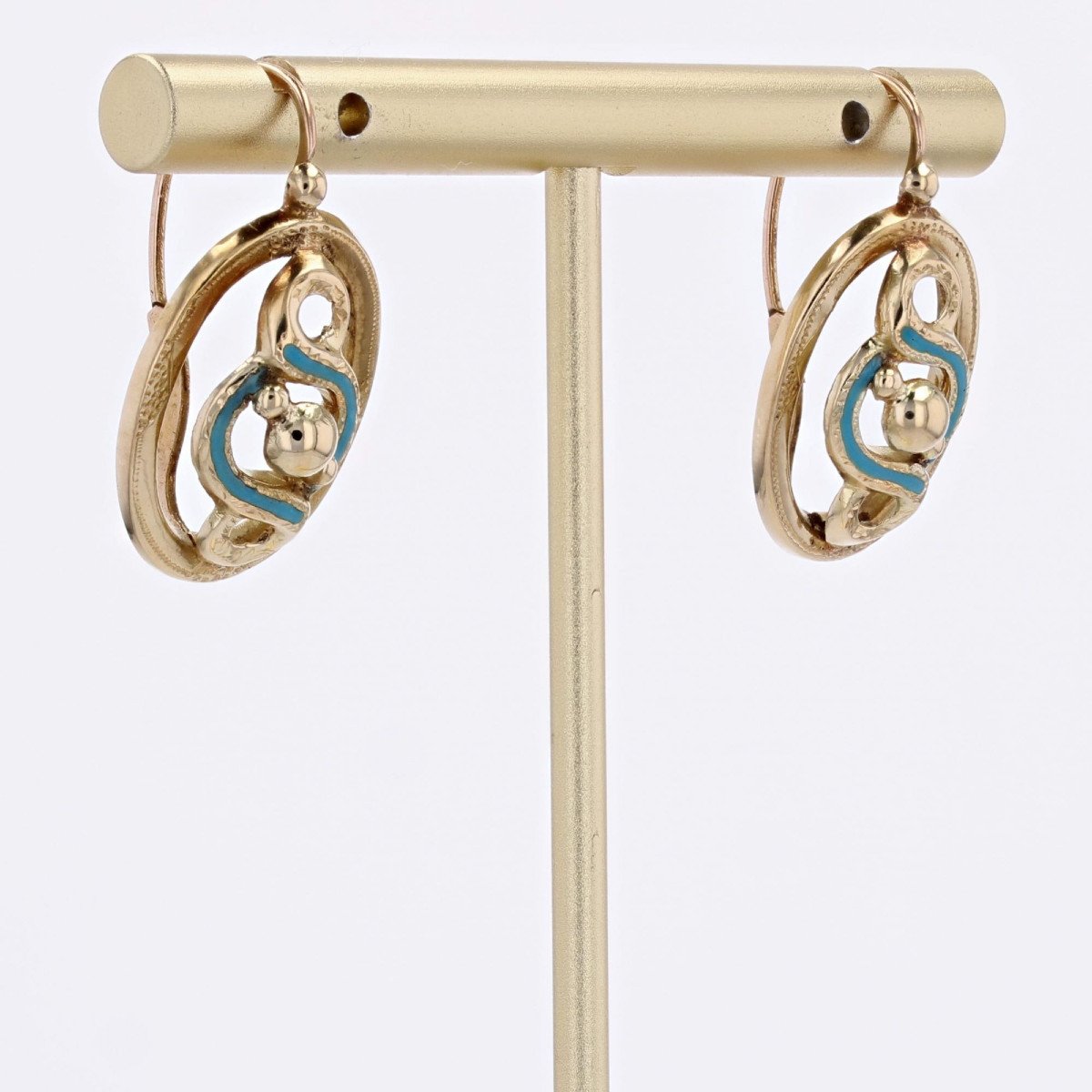 Antique Gold And Enamel Sleeper Earrings-photo-3