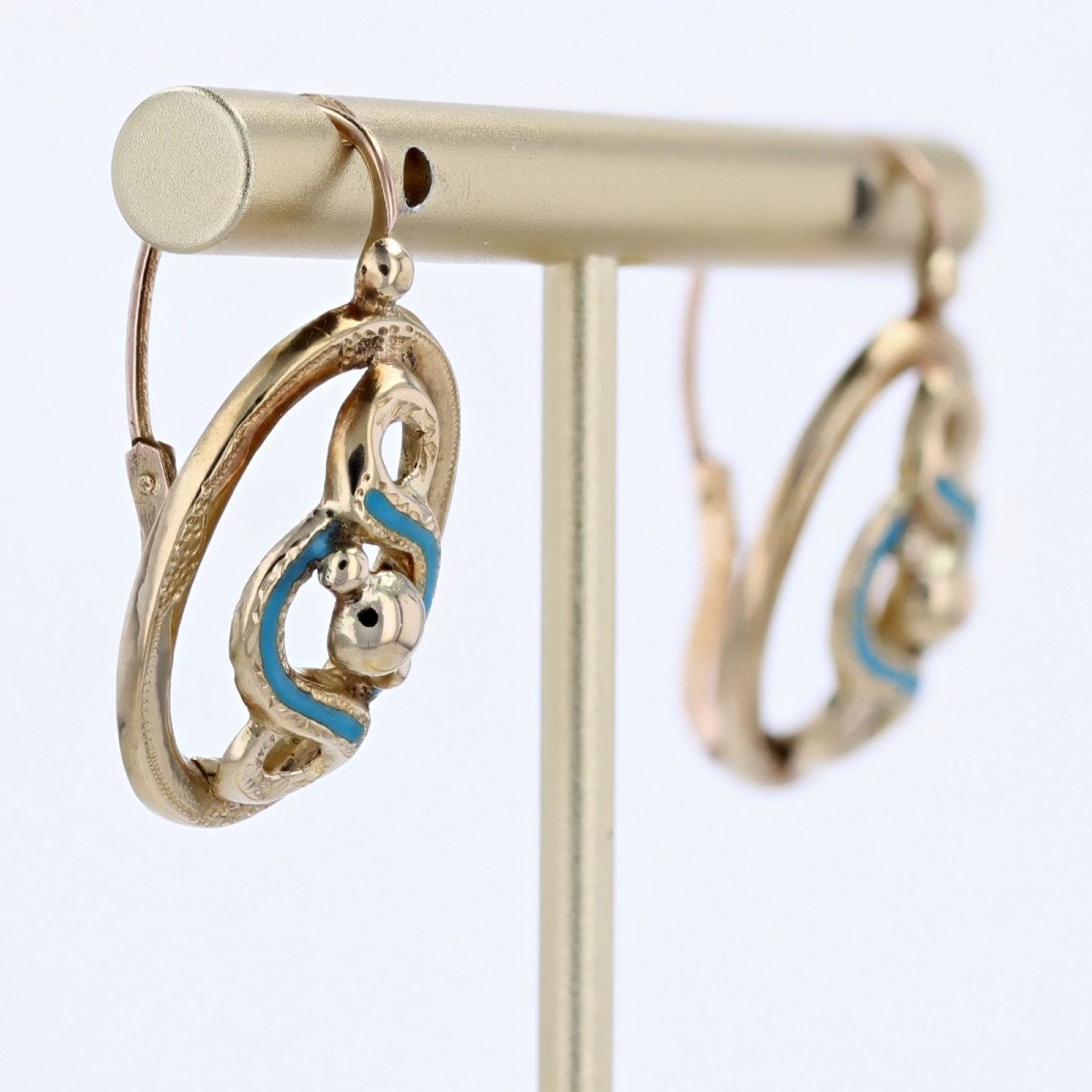 Antique Gold And Enamel Sleeper Earrings-photo-4