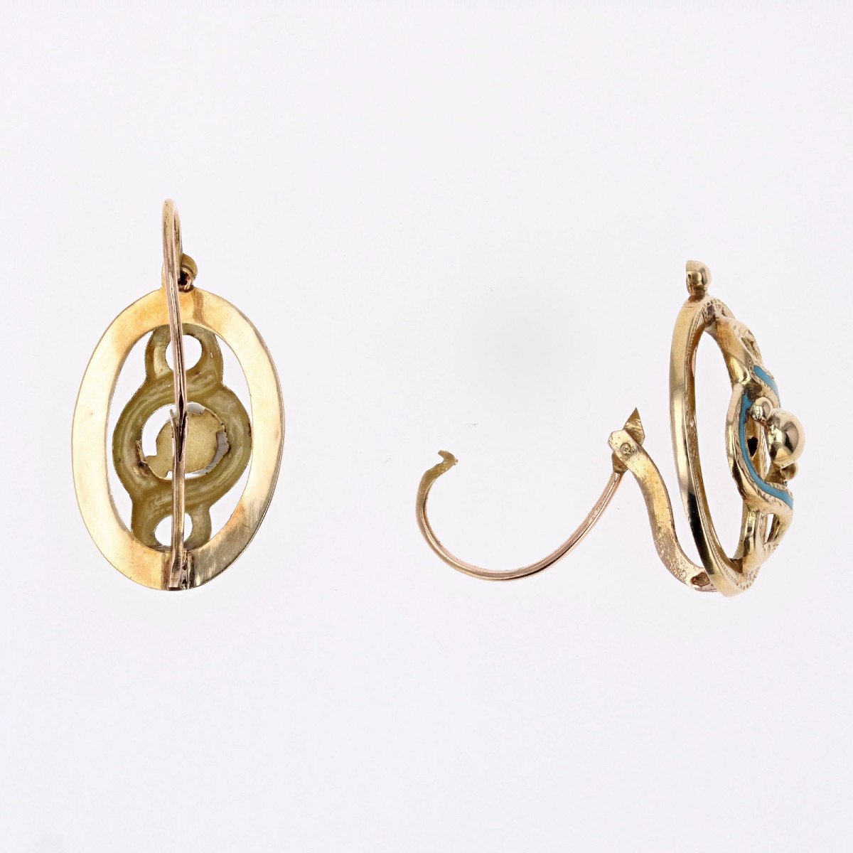 Antique Gold And Enamel Sleeper Earrings-photo-6