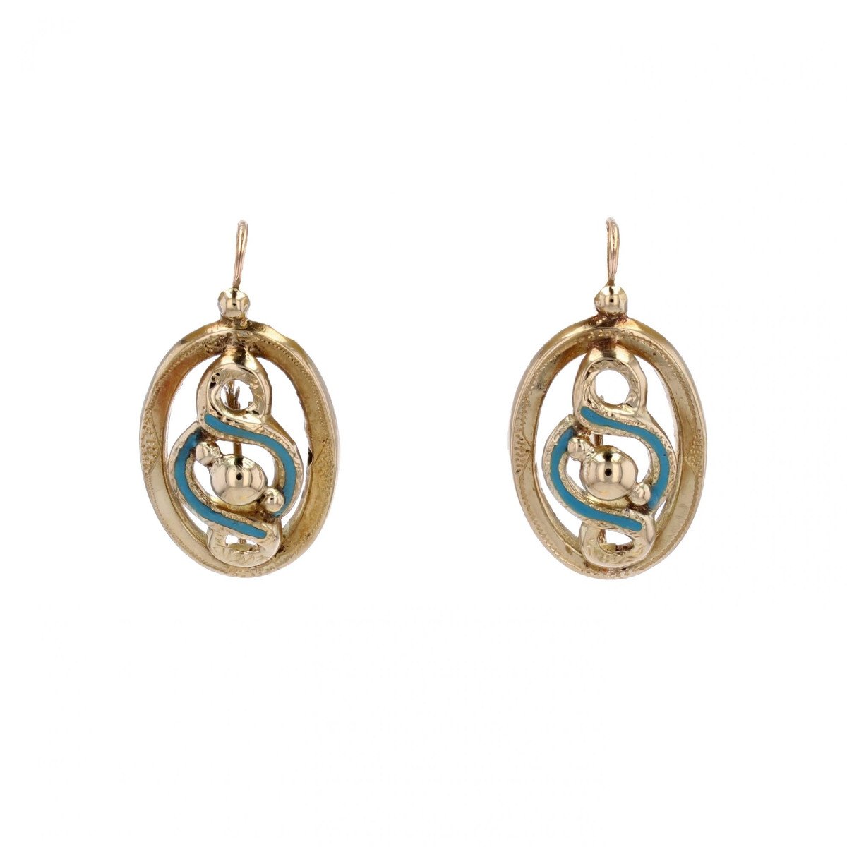 Antique Gold And Enamel Sleeper Earrings