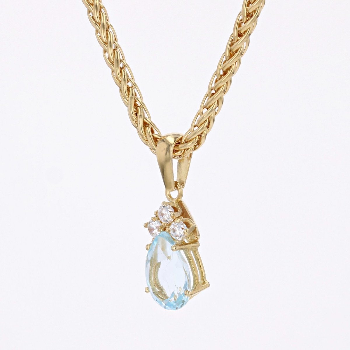 Aquamarine Diamond Yellow Gold Pendant-photo-4