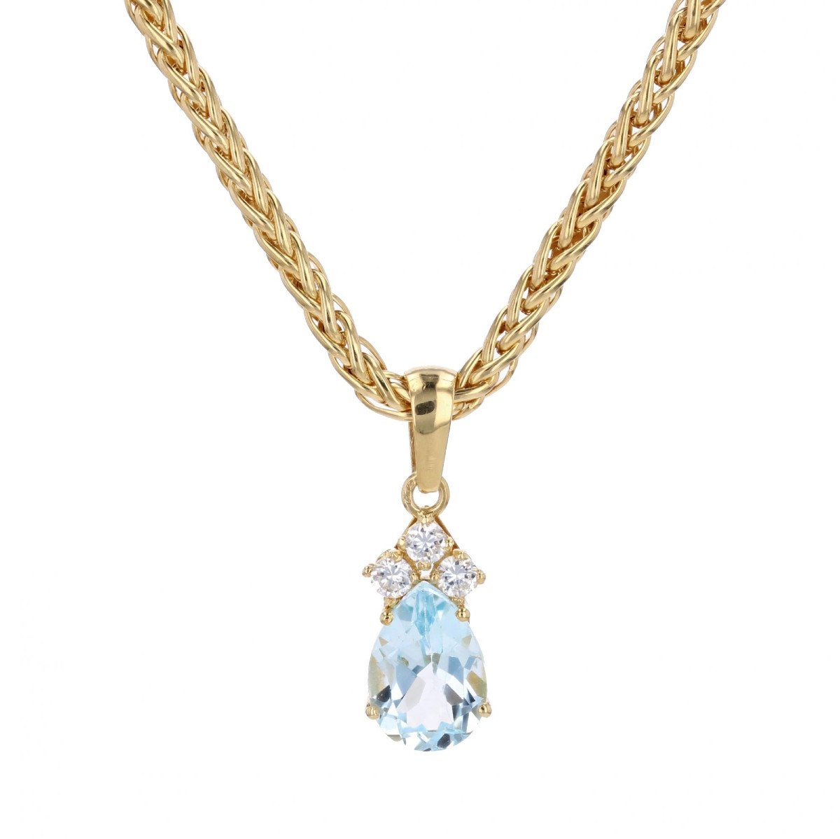 Aquamarine Diamond Yellow Gold Pendant