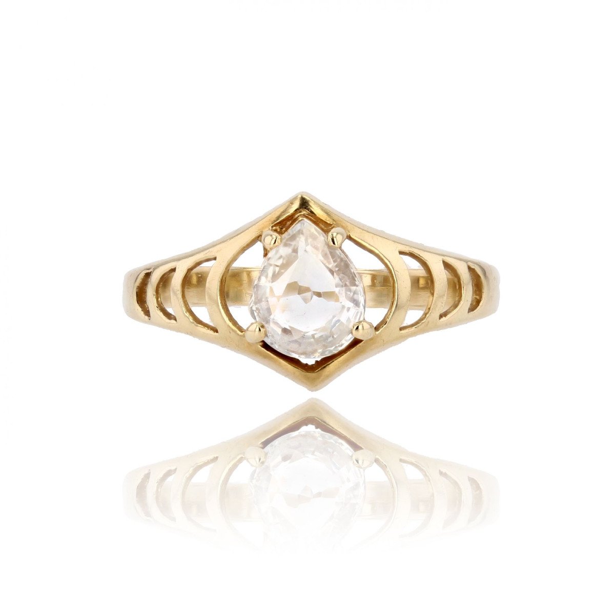 Pear Cut Aquamarine Ring Yellow Gold