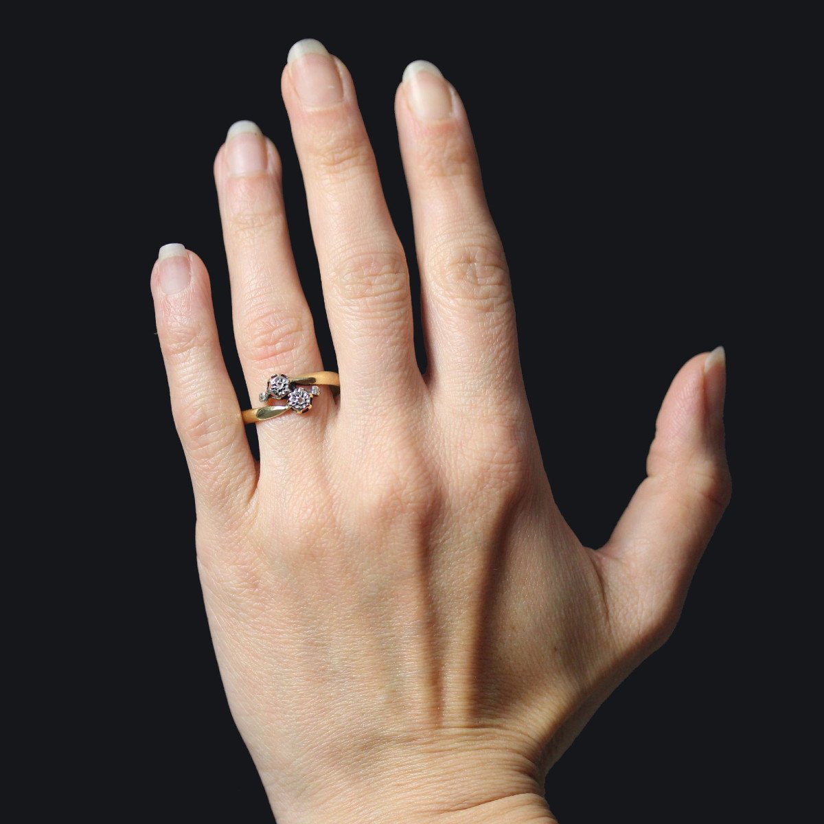 Bague Toi Et Moi Ancienne Diamants Taillés En Rose-photo-2