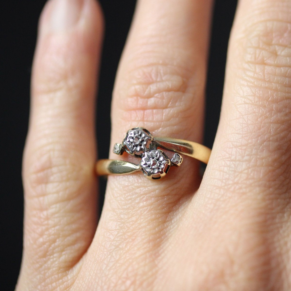 Bague Toi Et Moi Ancienne Diamants Taillés En Rose-photo-2