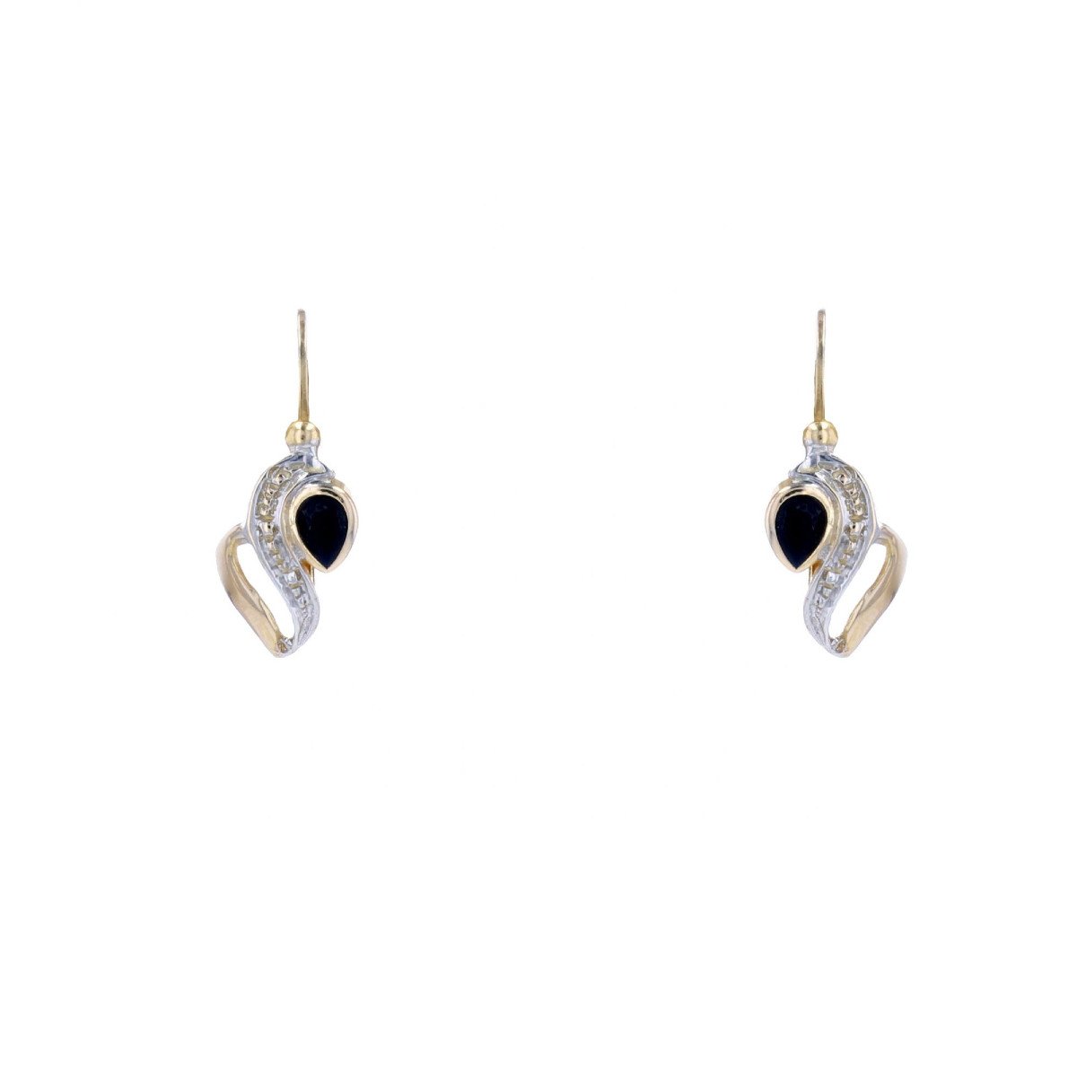 Two-tone Gold Sapphire Sleeper Earrings