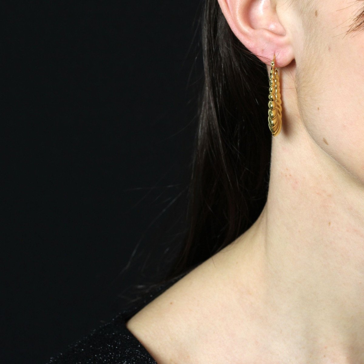 Large Creole Earrings In Yellow Gold With Godronné-photo-2