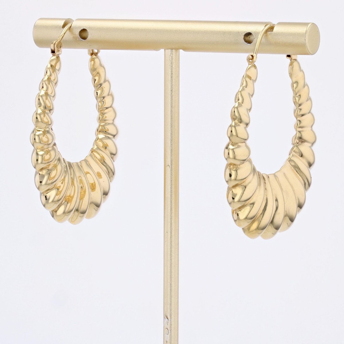 Large Creole Earrings In Yellow Gold With Godronné-photo-4