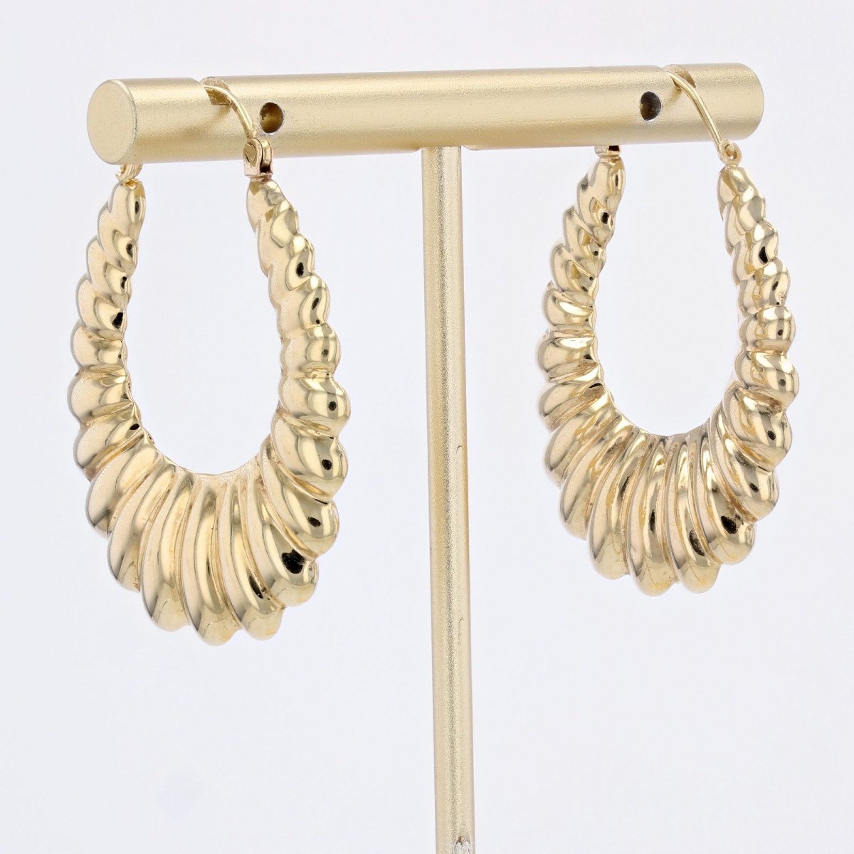 Large Creole Earrings In Yellow Gold With Godronné-photo-1