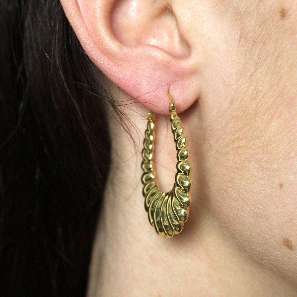 Large Creole Earrings In Yellow Gold With Godronné-photo-2