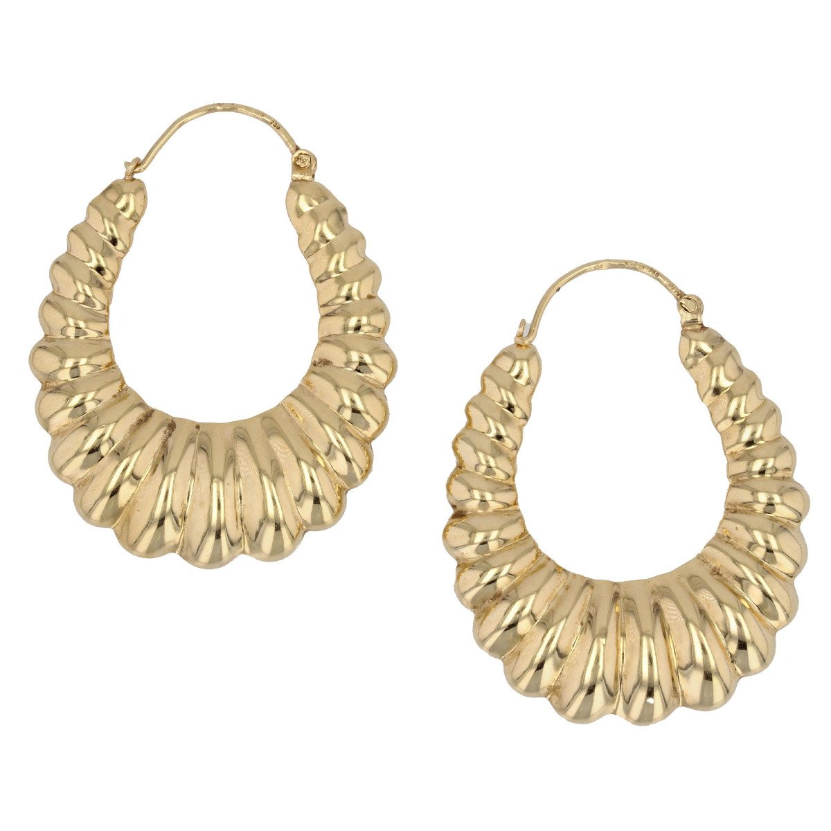 Large Creole Earrings In Yellow Gold With Godronné